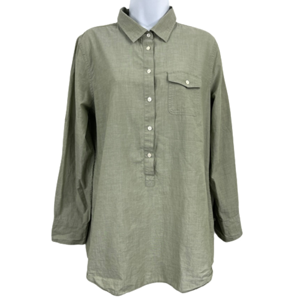 J Crew Popover Roll-Tab Tunic Top Olive - M